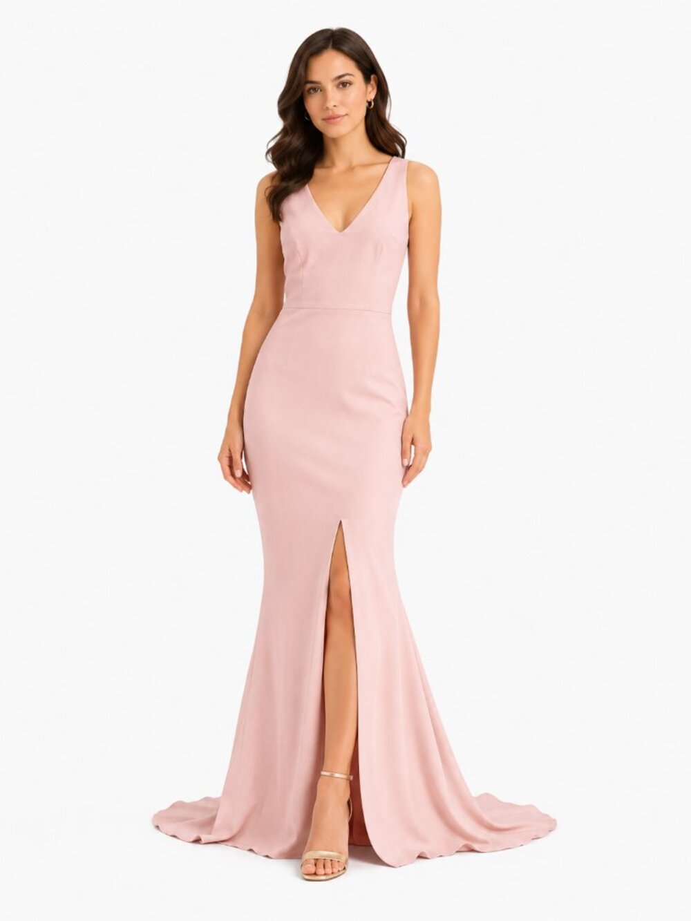 ARTI GOGNA SOFT DUSTY PINK SIDE SLIT SLEEVELESS MARIA GOWN - L
